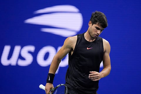 US Open 2024: Carlos Alcaraz, of Spain, reacts after losing to Botic van De Zandschulp, of the Netherlands